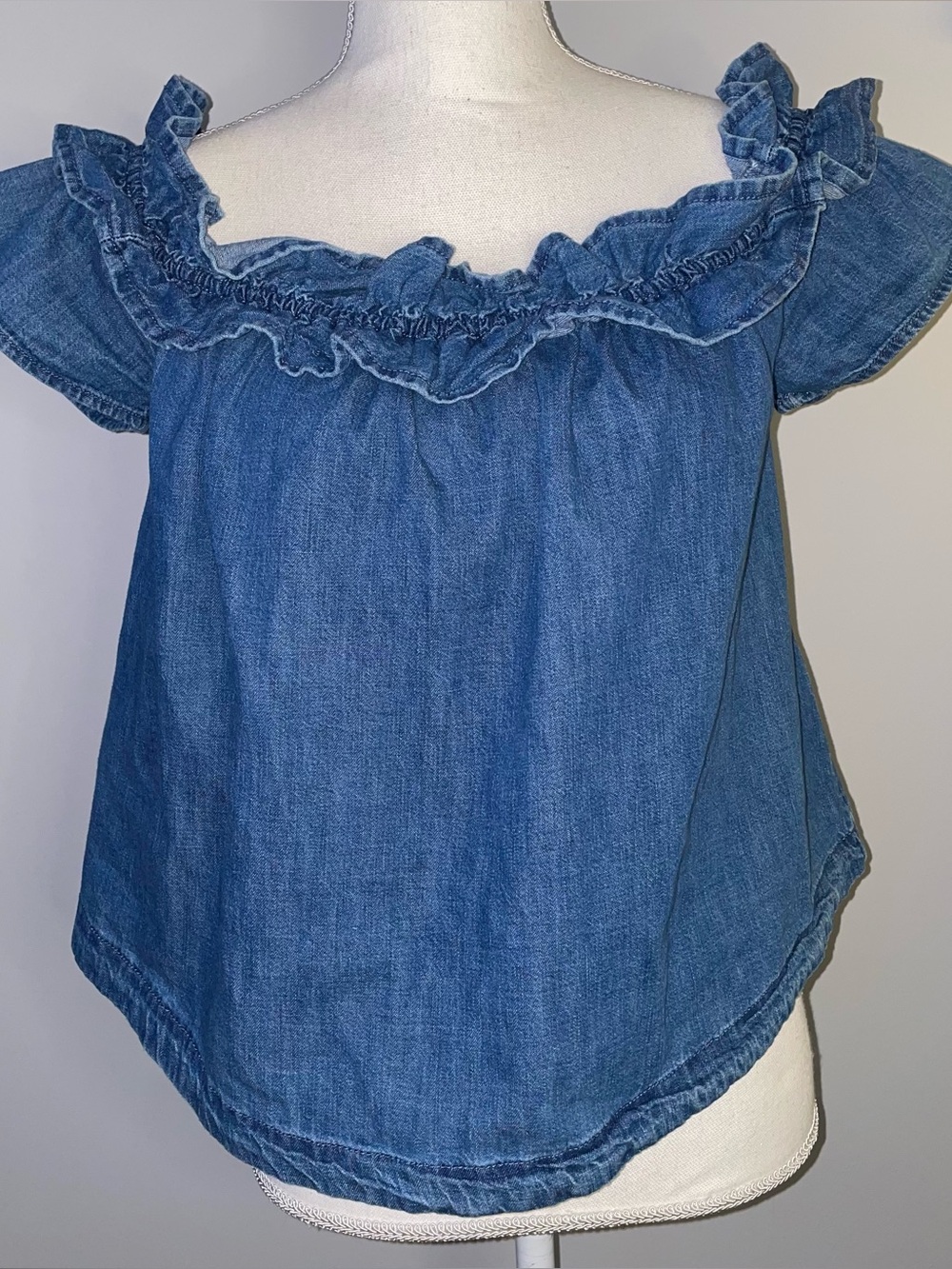 Free People Ruffle Denim Short Sleeve Blouse